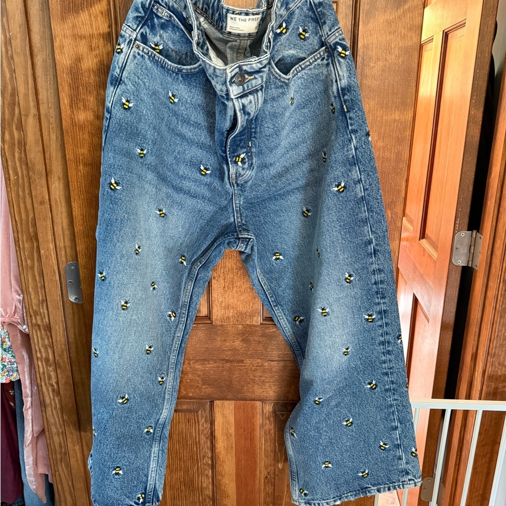 We The Free Embroidered Bee Boyfriend Jeans - Blue - Picture 2 of 4